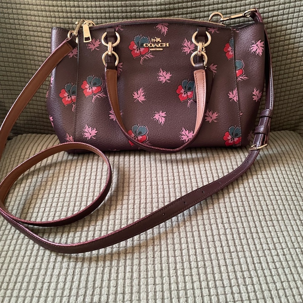 Coach Brown and Pink Floral Crossbody Bag
